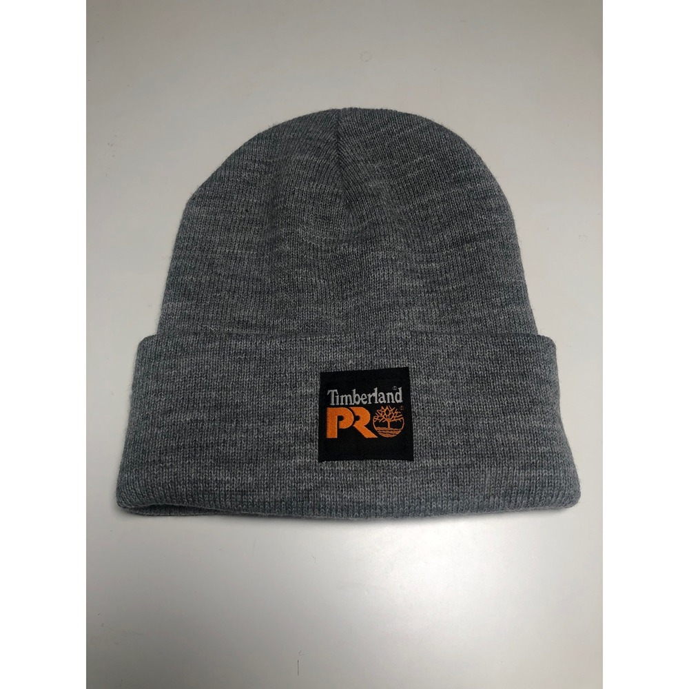 Timberland PRO Beanie Mens OSFM Gray Cuffed Knit Logo Workwear Hat TB0A1V98